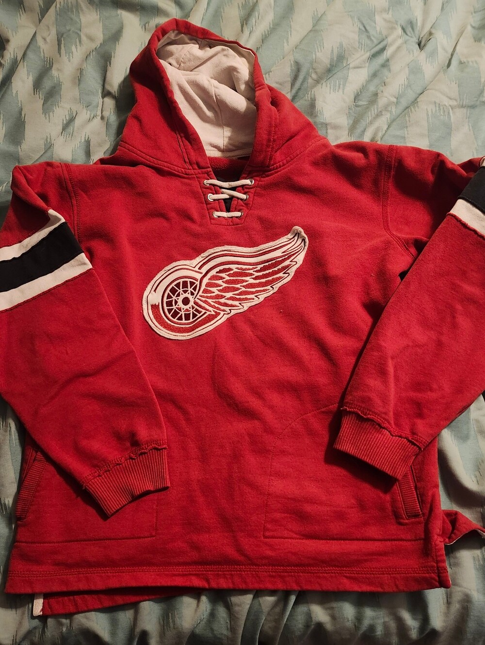 Detroit Red Wings VTG‎ Faux Lace Up Hoodie Sweatshirt CCM Men's Size Medium